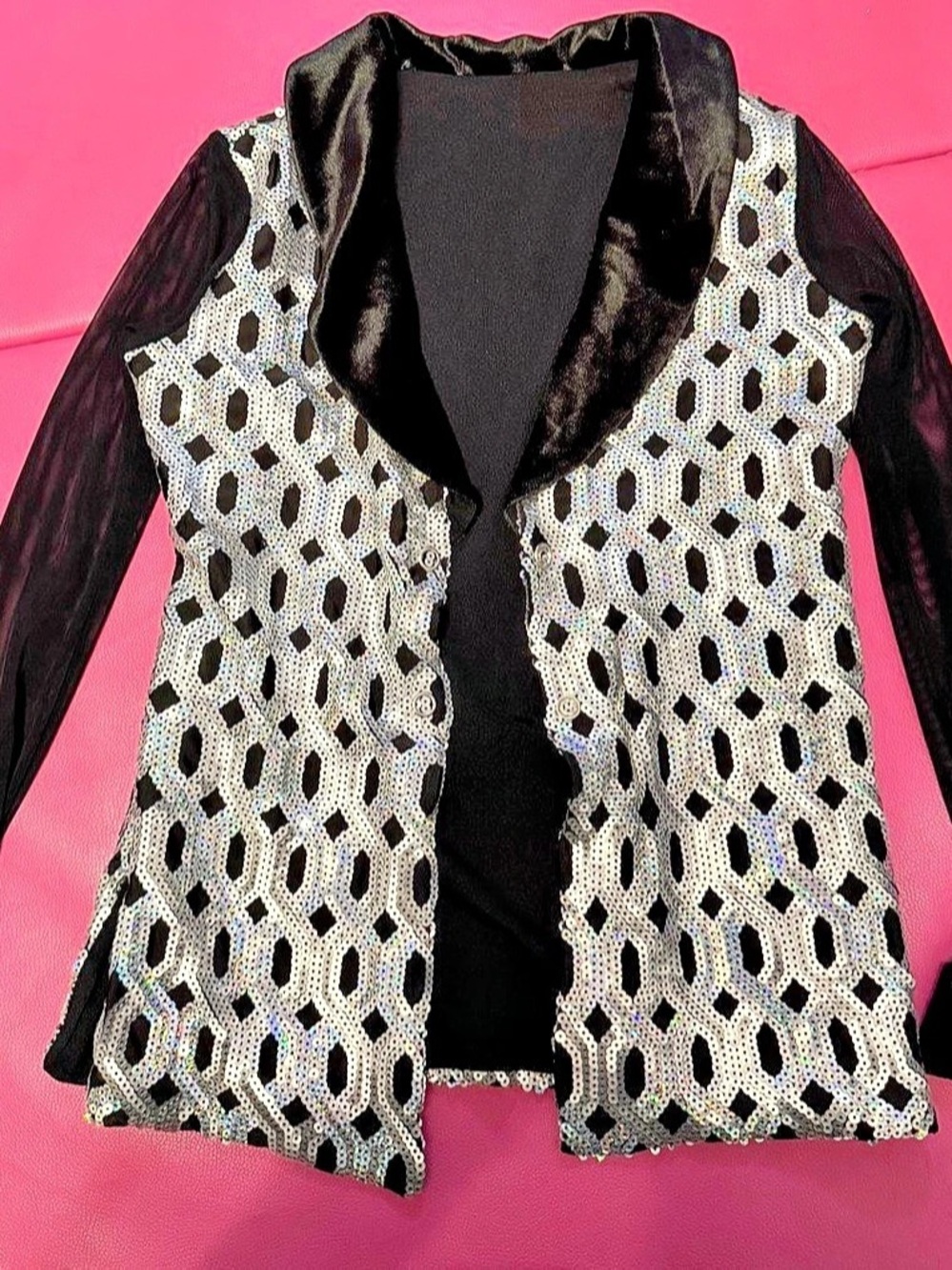 Revolution King of Swing Sequin Open Front Vest in Black & Silver MC